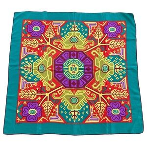 LANVIN Paris Silk Square Scarf 27”‎ Colorful Aztec Geometric Fashion Scars